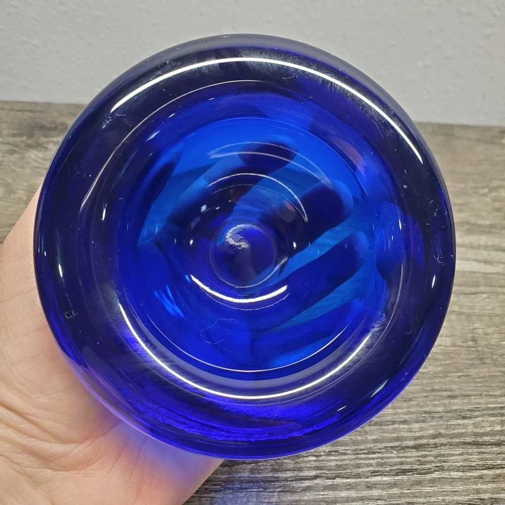 Vintage Kosta Boda Art Glass Votive Heavy Candle Holder Cobalt Blue 4